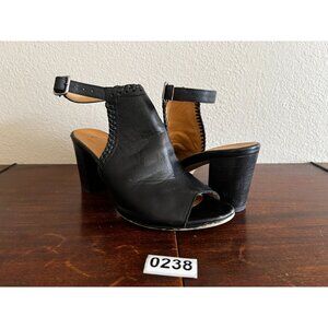 Fabianielli Sandals Leather Women's Black  Sz US 7.5/Eur 38 Peep Toe Heeled Sand